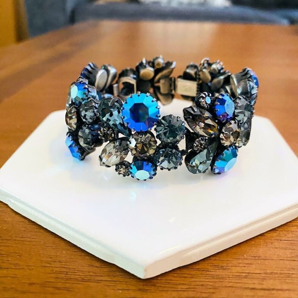 Kramer of NY Vintage Blue & Clear Crystal Bracelet - Picture 2 of 7